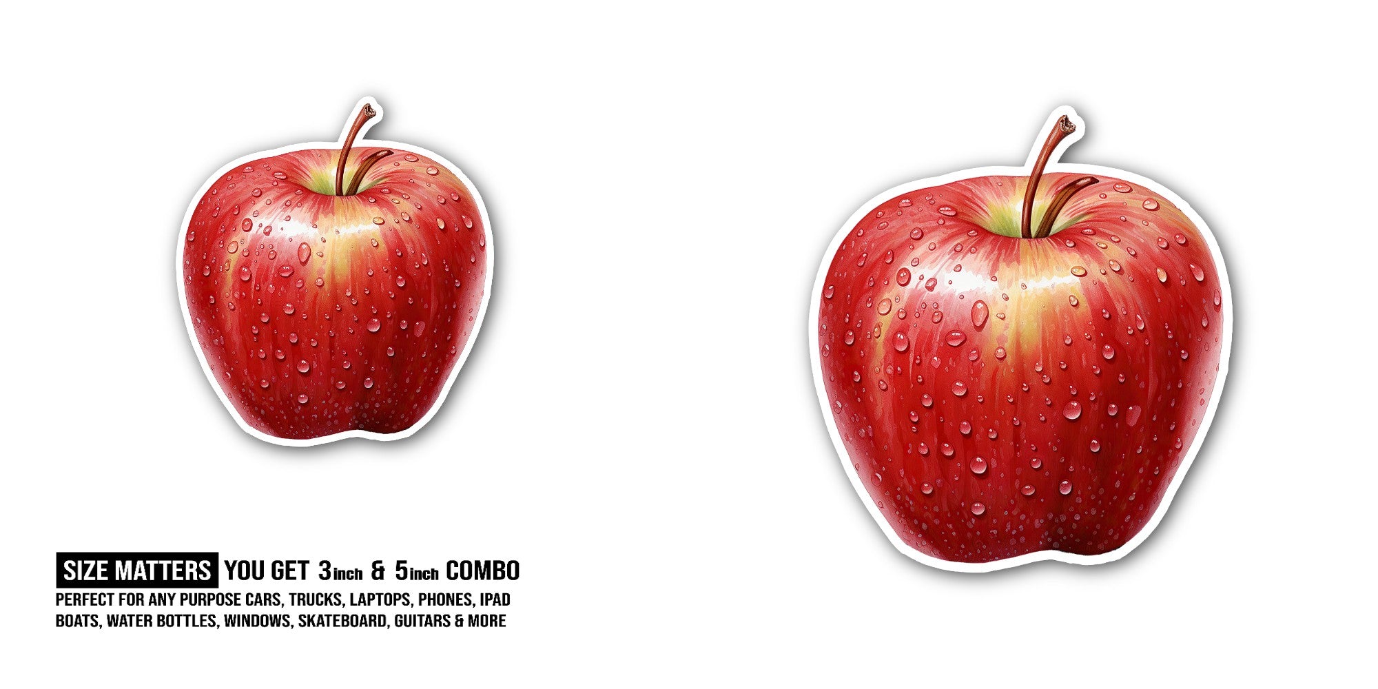 RED APPLE  Sticker, Waterproof Vinyl Decal Sticker Indoor Or Outdoor 2 (Pieces) 3" and 5"