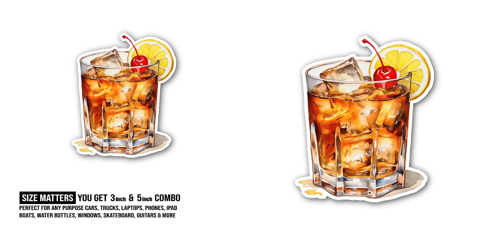 Negroni cocktail Sticker, Waterproof Vinyl Decal Sticker Indoor Or Outdoor 2 (Pieces) 3" and 5"
