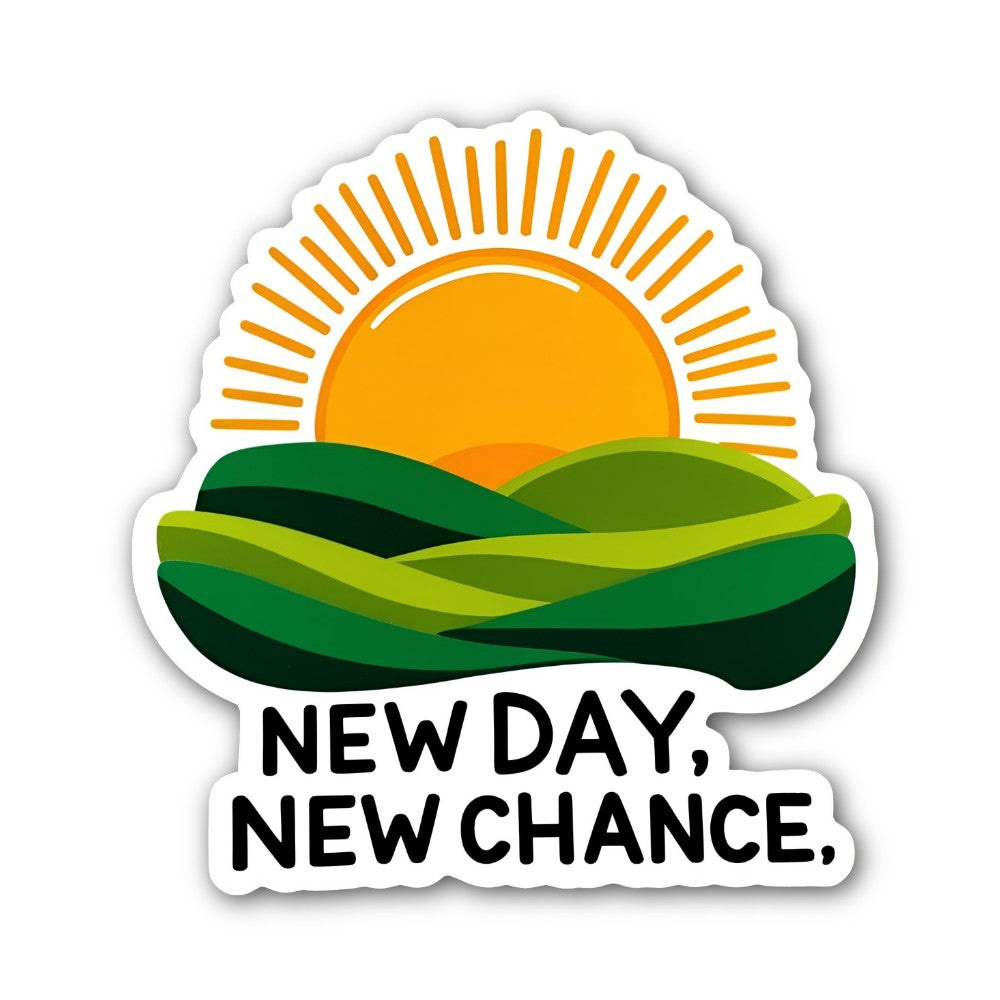 NEW DAY NEW CHANCE Sticker, Waterproof Vinyl Decal Sticker Indoor Or Outdoor 2 (Pieces) 3" and 5"