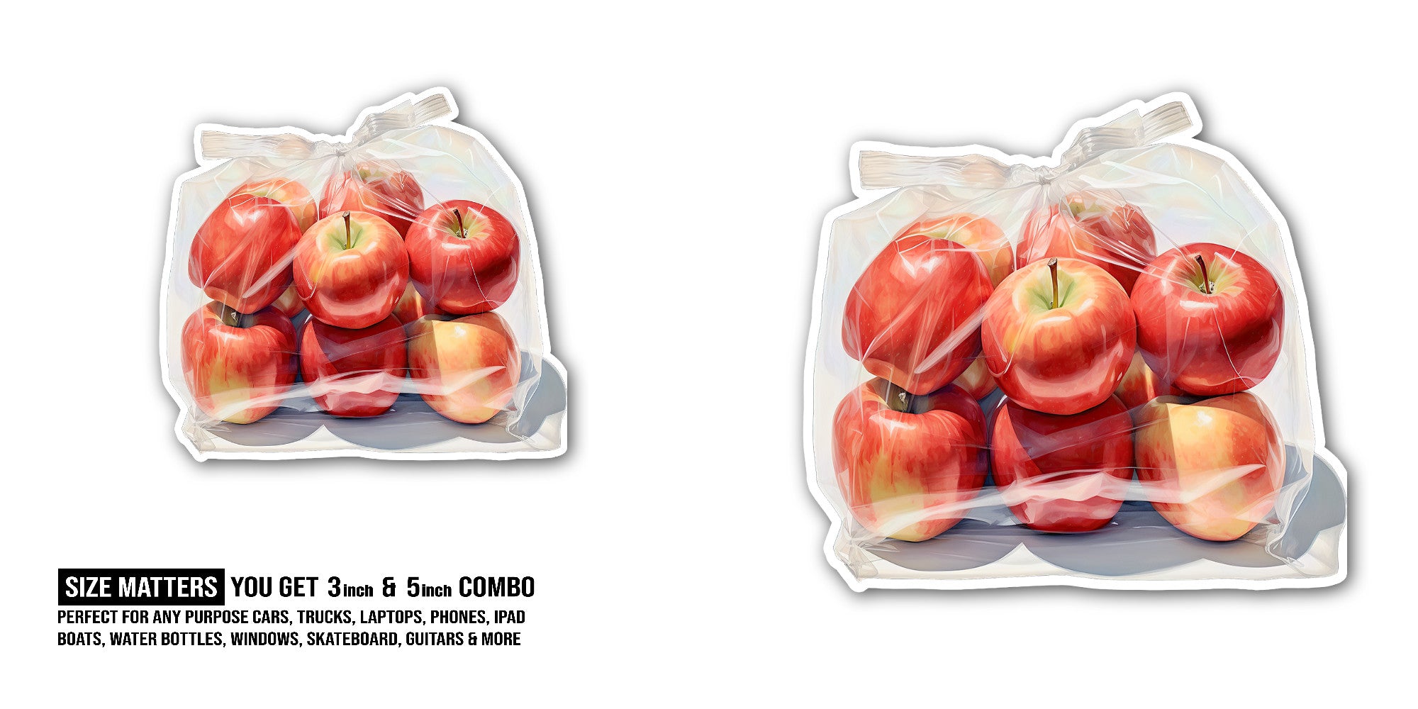 FRESH RED APPLES Sticker, Waterproof Vinyl Decal Sticker Indoor Or Outdoor 2 (Pieces) 3" and 5"