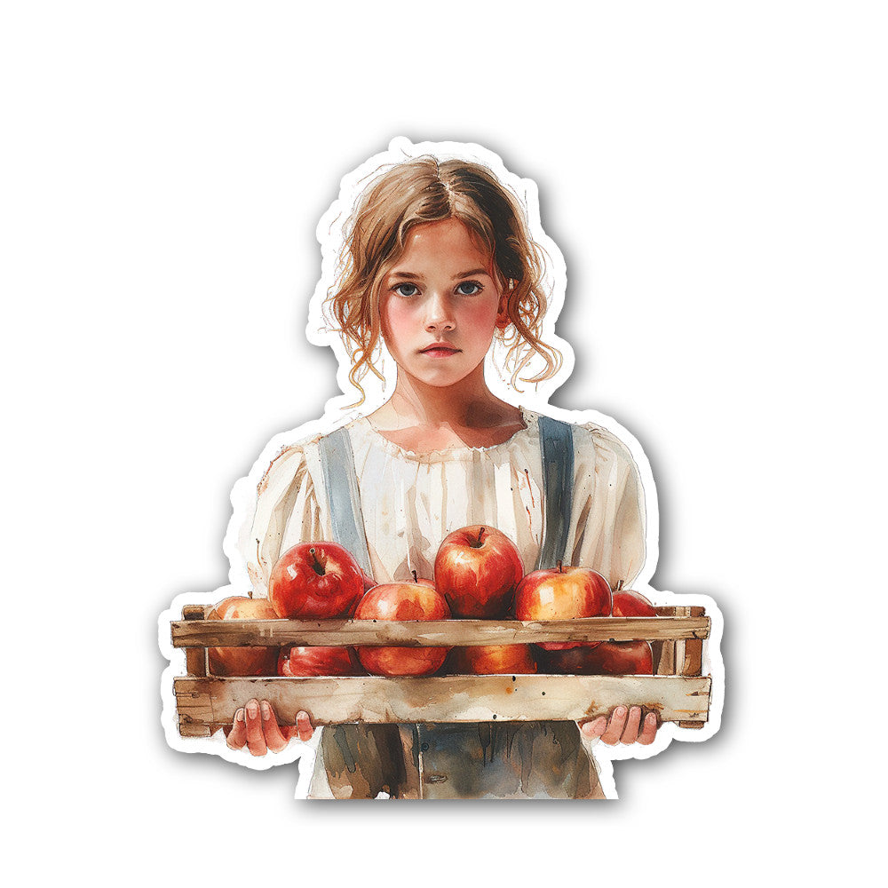 BEAUTIFUL GIRL & RED APPLES Sticker, Waterproof Vinyl Decal Sticker Indoor Or Outdoor 2 (Pieces) 3" and 5"