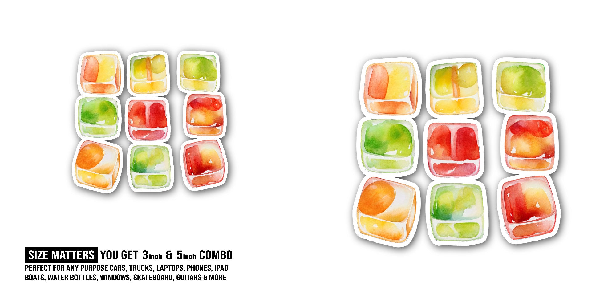 COLORFUL JELLY CUBES Sticker, Waterproof Vinyl Decal Sticker Indoor Or Outdoor 2 (Pieces) 3" and 5"