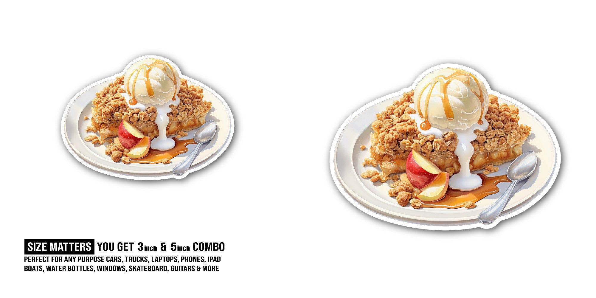 APPLE  CRISP WITH A SWEET & CRUNCHY TOPPING Sticker, Waterproof Vinyl Decal Sticker Indoor Or Outdoor 2 (Pieces) 3" and 5"