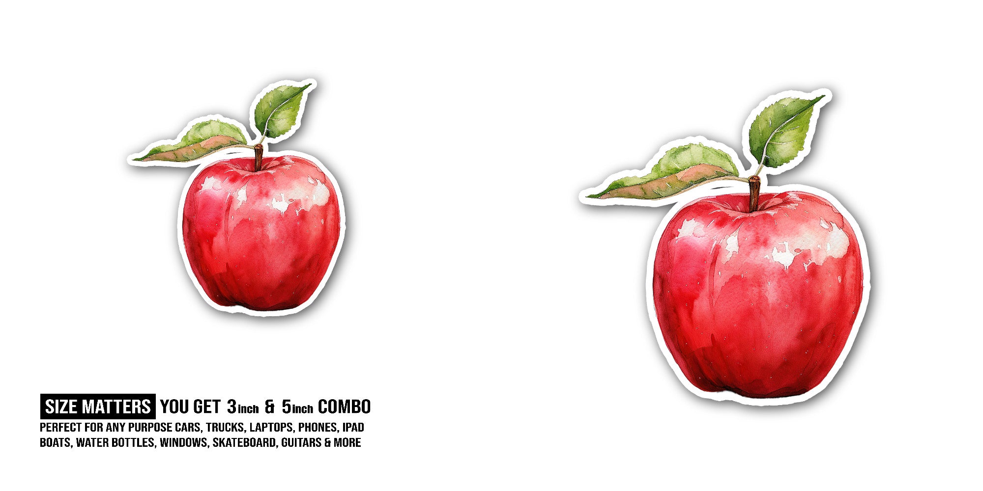 CUTE APPLE FRUIT Sticker, Waterproof Vinyl Decal Sticker Indoor Or Outdoor 2 (Pieces) 3" and 5"