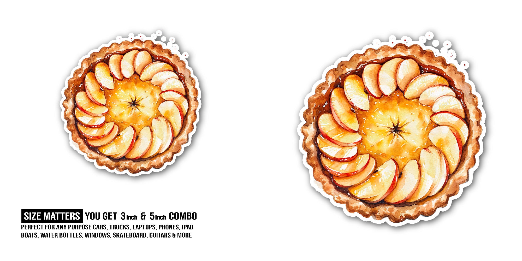 FLAVORFUL APPLE PIE  Sticker, Waterproof Vinyl Decal Sticker Indoor Or Outdoor 2 (Pieces) 3" and 5"