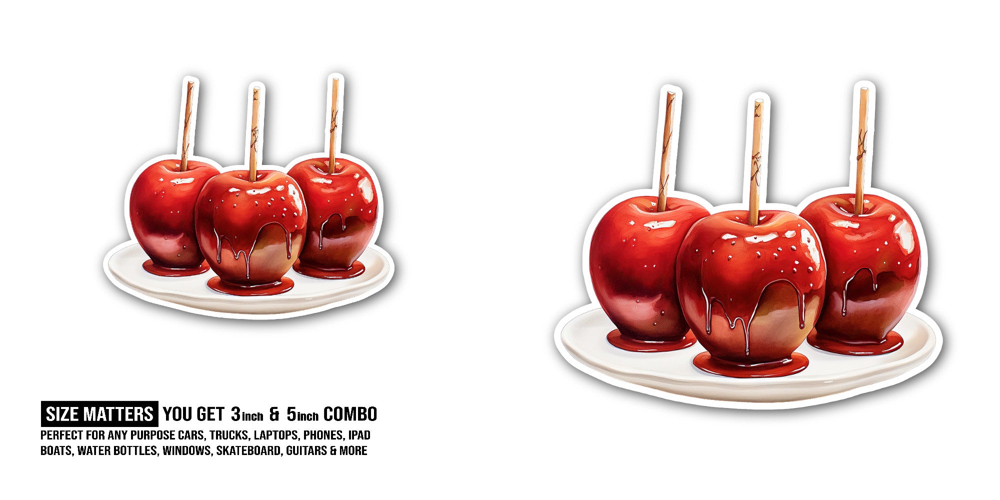 CANDY APPLES  Sticker, Waterproof Vinyl Decal Sticker Indoor Or Outdoor 2 (Pieces) 3" and 5"