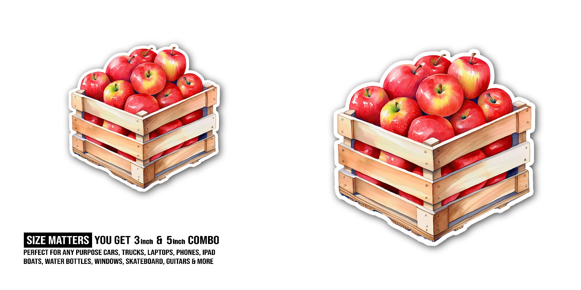 APPLES BOX  Sticker, Waterproof Vinyl Decal Sticker Indoor Or Outdoor 2 (Pieces) 3" and 5"