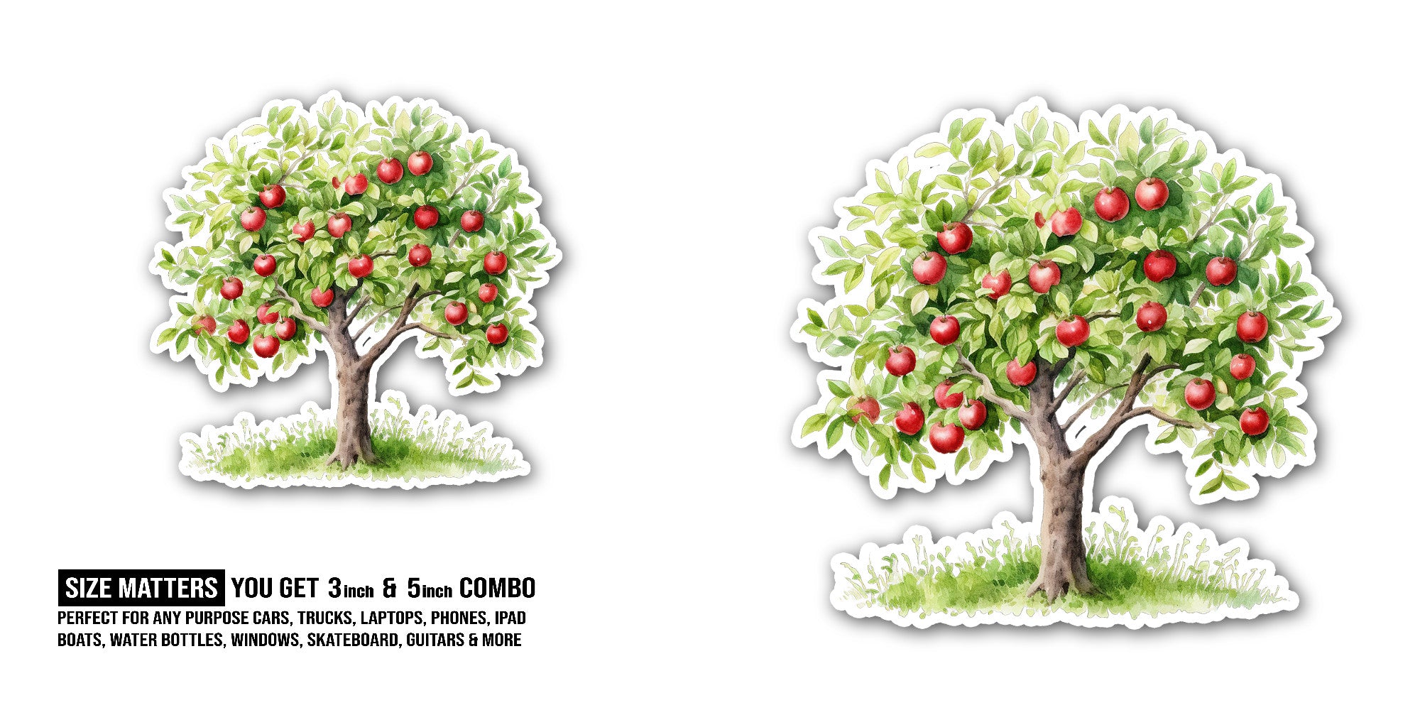 APPLE TREE  Sticker, Waterproof Vinyl Decal Sticker Indoor Or Outdoor 2 (Pieces) 3" and 5"