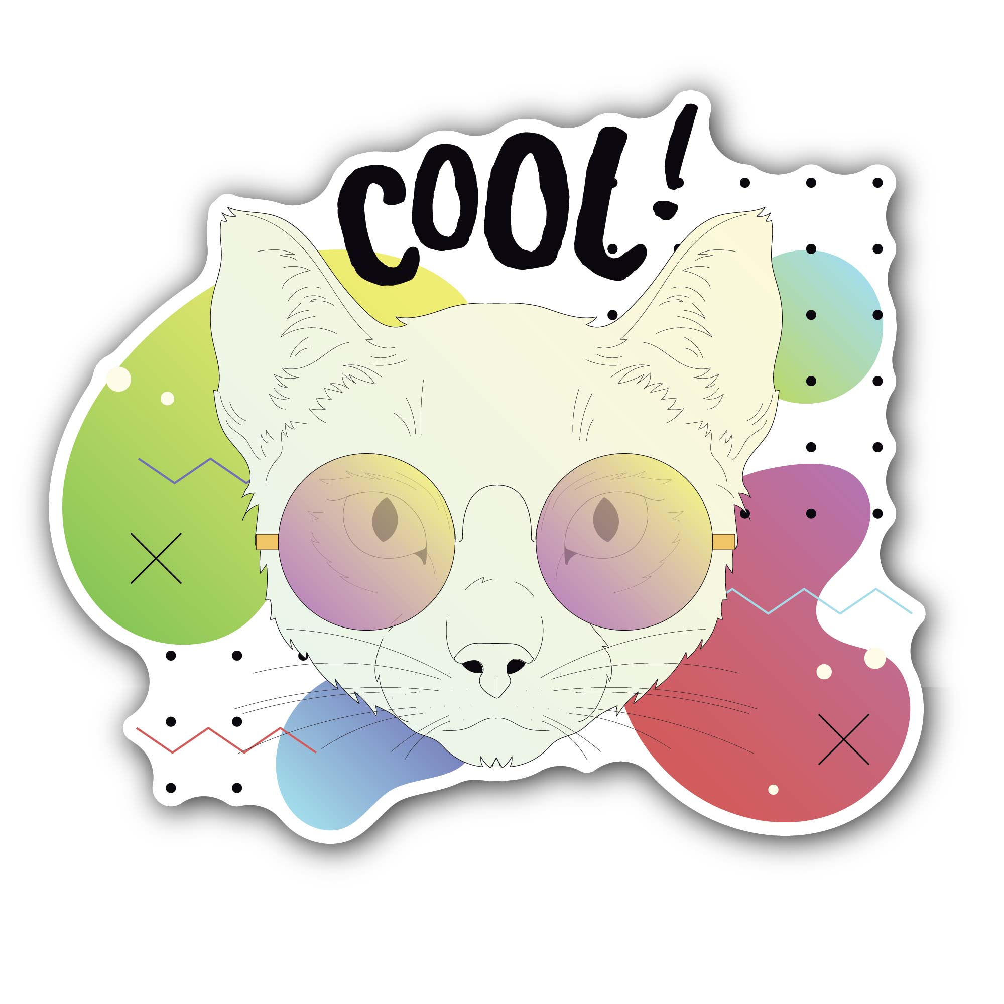 Cool Cat Sticker, Waterproof Vinyl Decal Sticker Indoor Or Outdoor 2 (Pieces) 3" and 5"