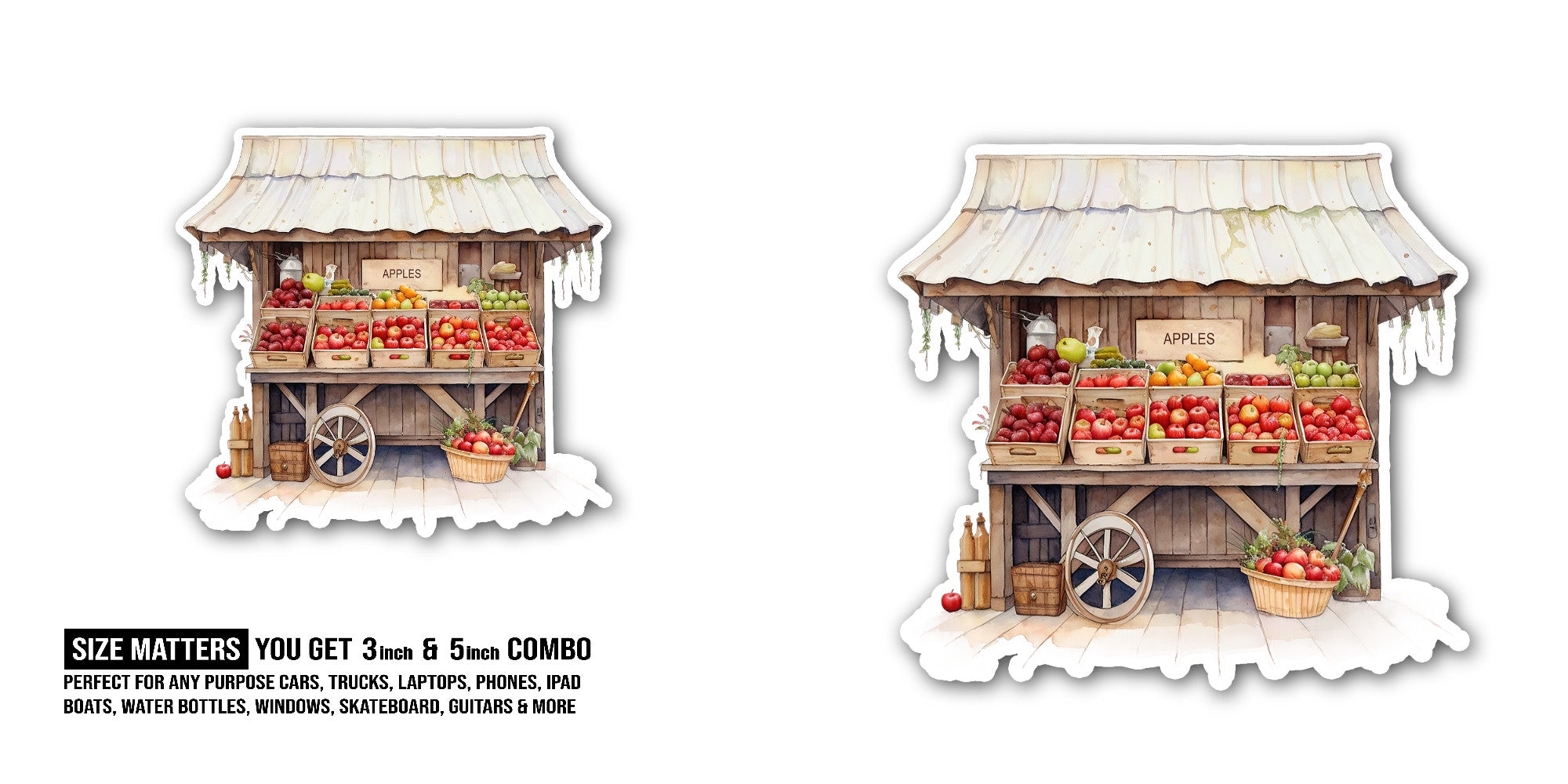 CUTE FRUIT STORE  Sticker, Waterproof Vinyl Decal Sticker Indoor Or Outdoor 2 (Pieces) 3" and 5"