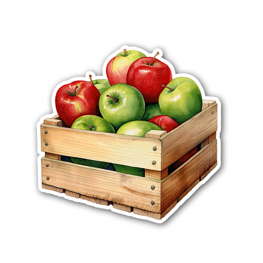 GREEN & RED APPLE BOX Sticker, Waterproof Vinyl Decal Sticker Indoor Or Outdoor 2 (Pieces) 3" and 5"
