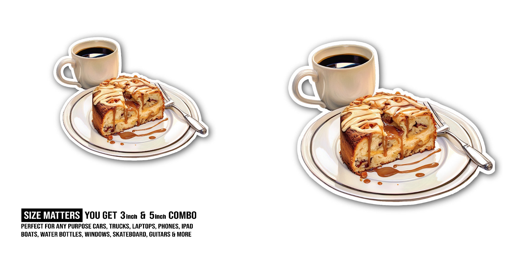 CUP & CAKE Sticker, Waterproof Vinyl Decal Sticker Indoor Or Outdoor 2 (Pieces) 3" and 5"