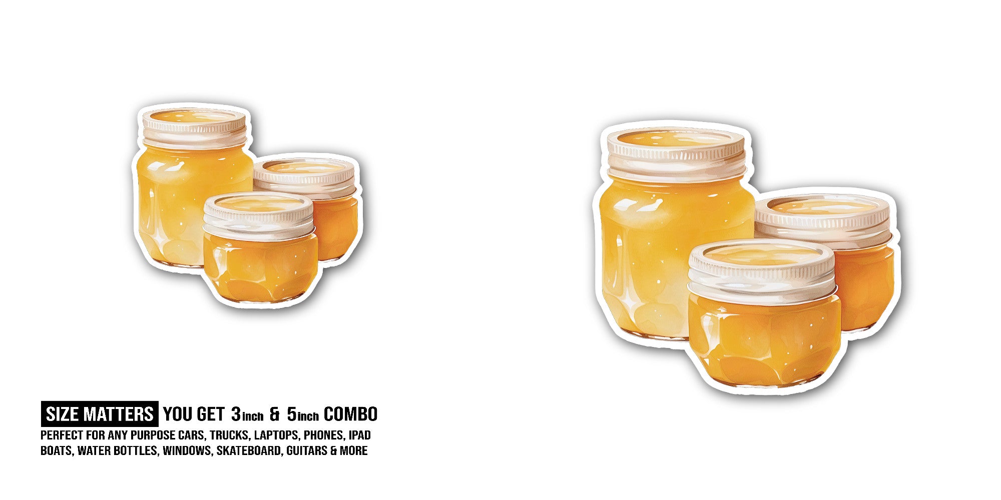 HONEY JAR Sticker, Waterproof Vinyl Decal Sticker Indoor Or Outdoor 2 (Pieces) 3" and 5"