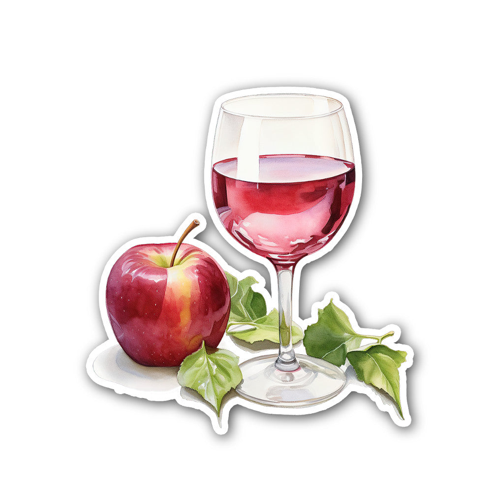 Glass of Wine Apple Sticker, Waterproof Vinyl Decal Sticker Indoor Or Outdoor 2 (Pieces) 3" and 5"