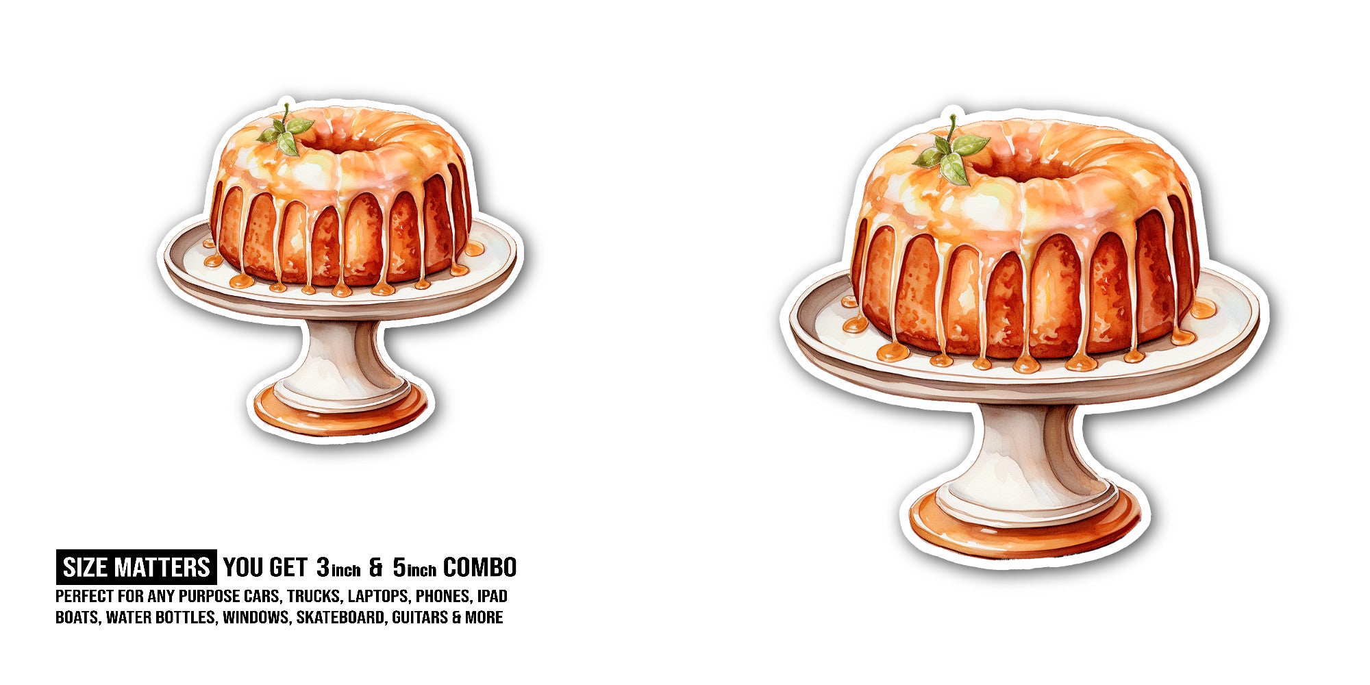 Bundt cake Sticker, Waterproof Vinyl Decal Sticker Indoor Or Outdoor 2 (Pieces) 3" and 5"