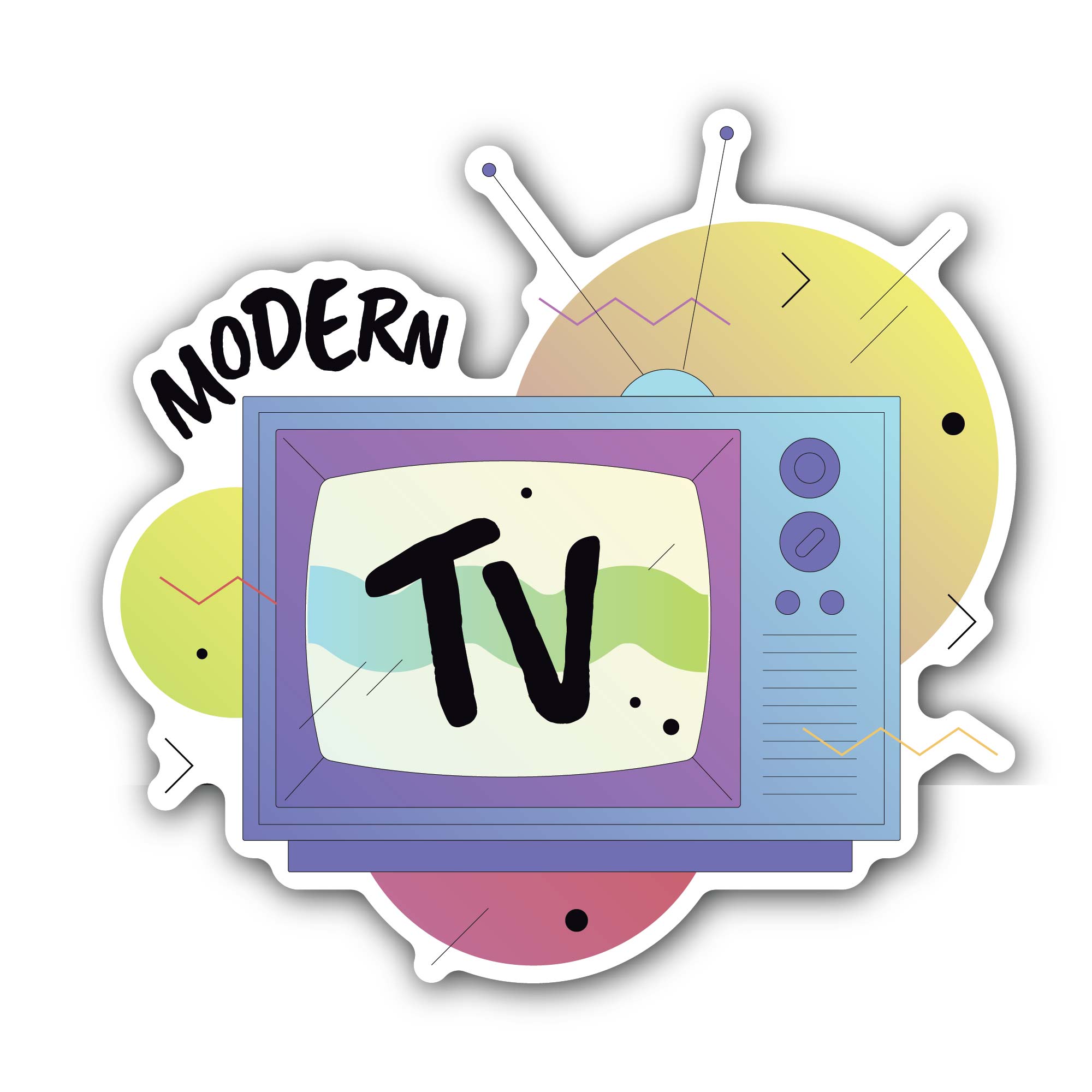 Modern TV Sticker, Waterproof Vinyl Decal Sticker Indoor Or Outdoor 2 (Pieces) 3" and 5"
