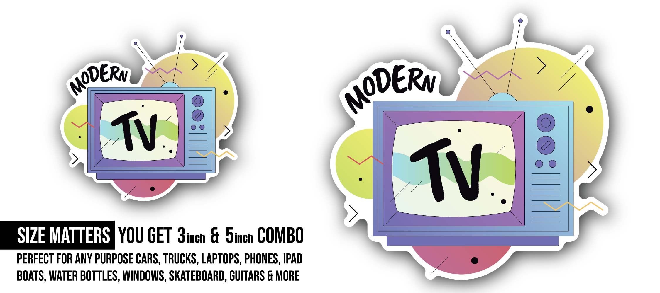 Modern TV Sticker, Waterproof Vinyl Decal Sticker Indoor Or Outdoor 2 (Pieces) 3" and 5"