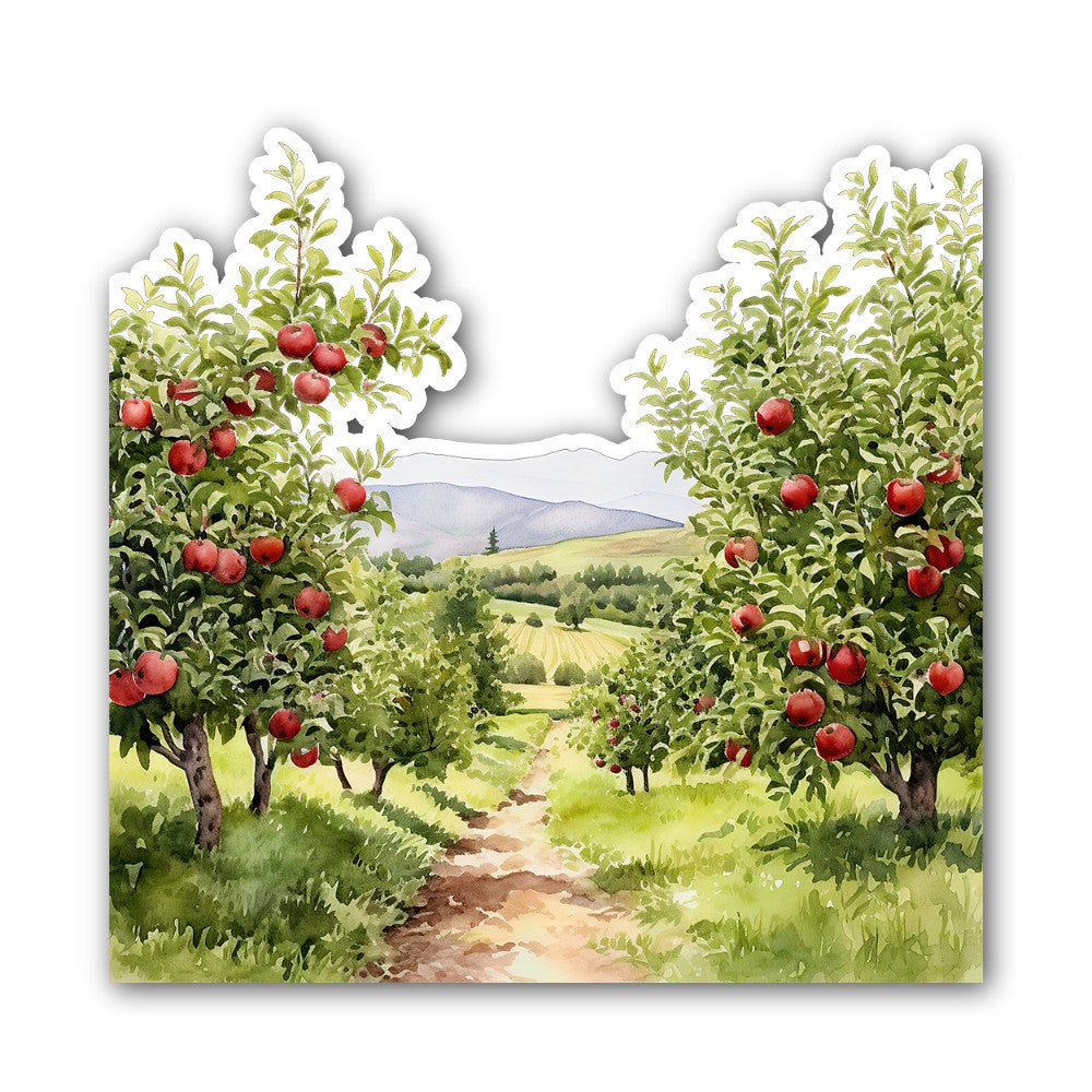 Apple Orchard Path Sticker, Waterproof Vinyl Decal Sticker Indoor Or Outdoor 2 (Pieces) 3" and 5"