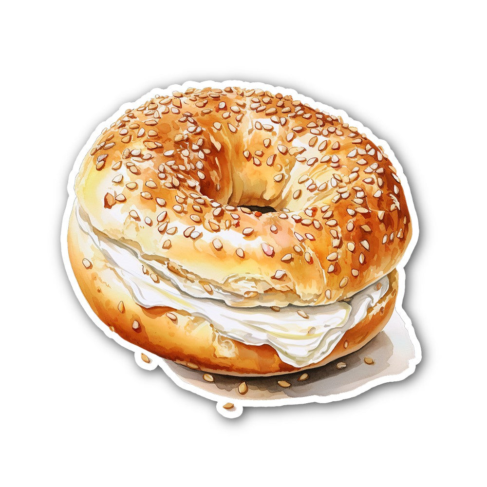 Bagel with cream cheese Sticker, Waterproof Vinyl Decal Sticker Indoor Or Outdoor 2 (Pieces) 3" and 5"