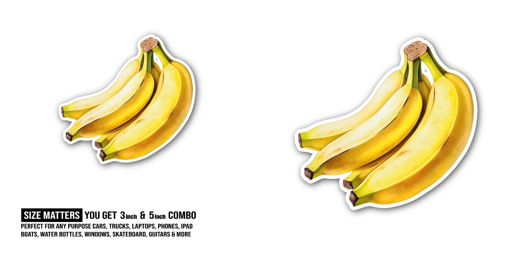 Yellow Banana Sticker, Waterproof Vinyl Decal Sticker Indoor Or Outdoor 2 (Pieces) 3" and 5"