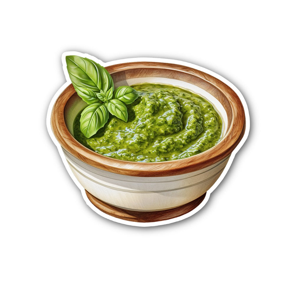Fresh Basil Pesto Sticker, Waterproof Vinyl Decal Sticker Indoor Or Outdoor 2 (Pieces) 3" and 5"