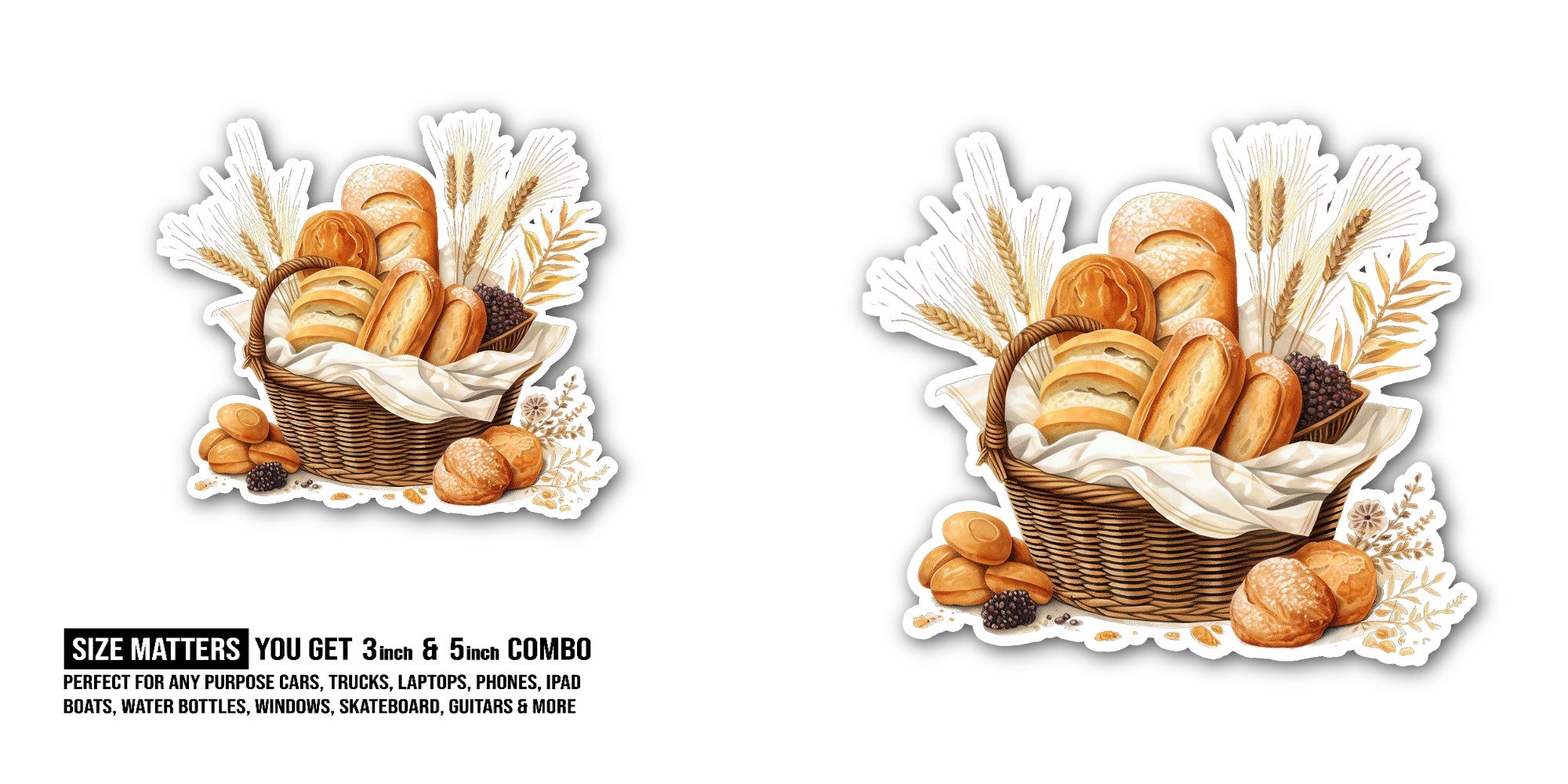 Bread basket Sticker, Waterproof Vinyl Decal Sticker Indoor Or Outdoor 2 (Pieces) 3" and 5"