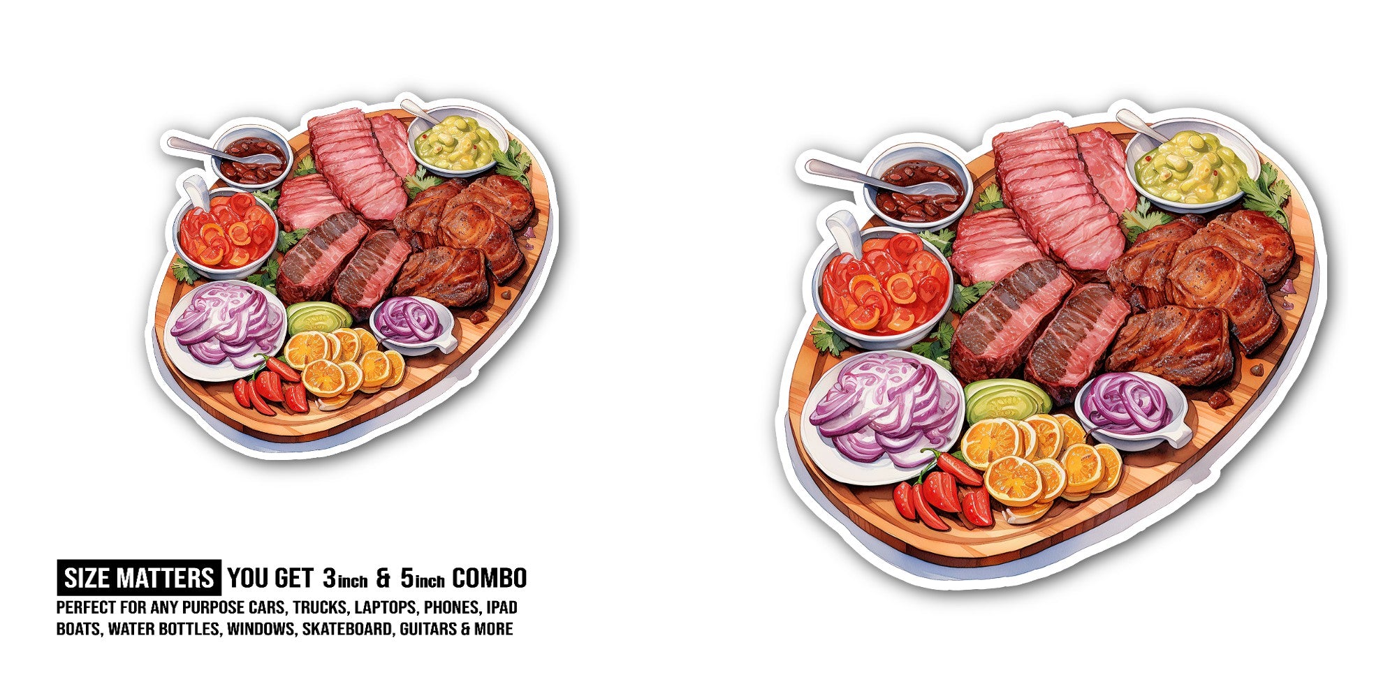 BBQ food Sticker, Waterproof Vinyl Decal Sticker Indoor Or Outdoor 2 (Pieces) 3" and 5"