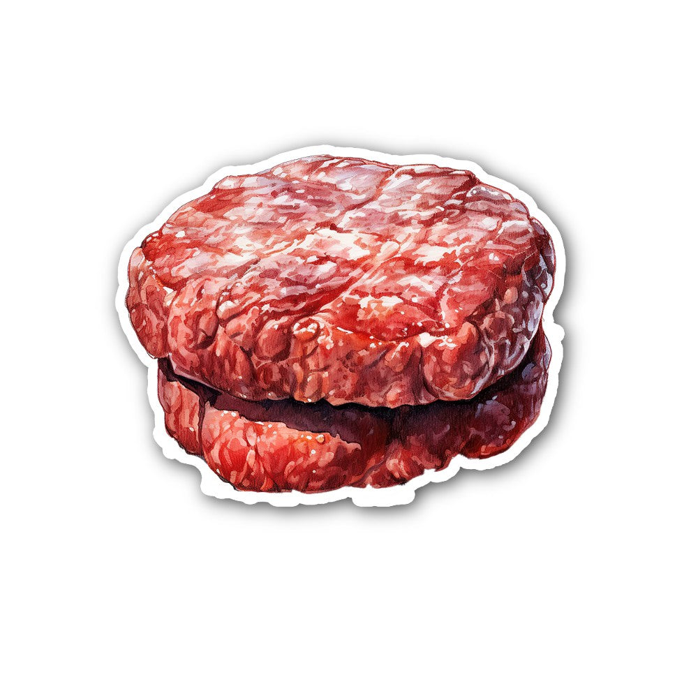 Raw hamburger patty Sticker, Waterproof Vinyl Decal Sticker Indoor Or Outdoor 2 (Pieces) 3" and 5"