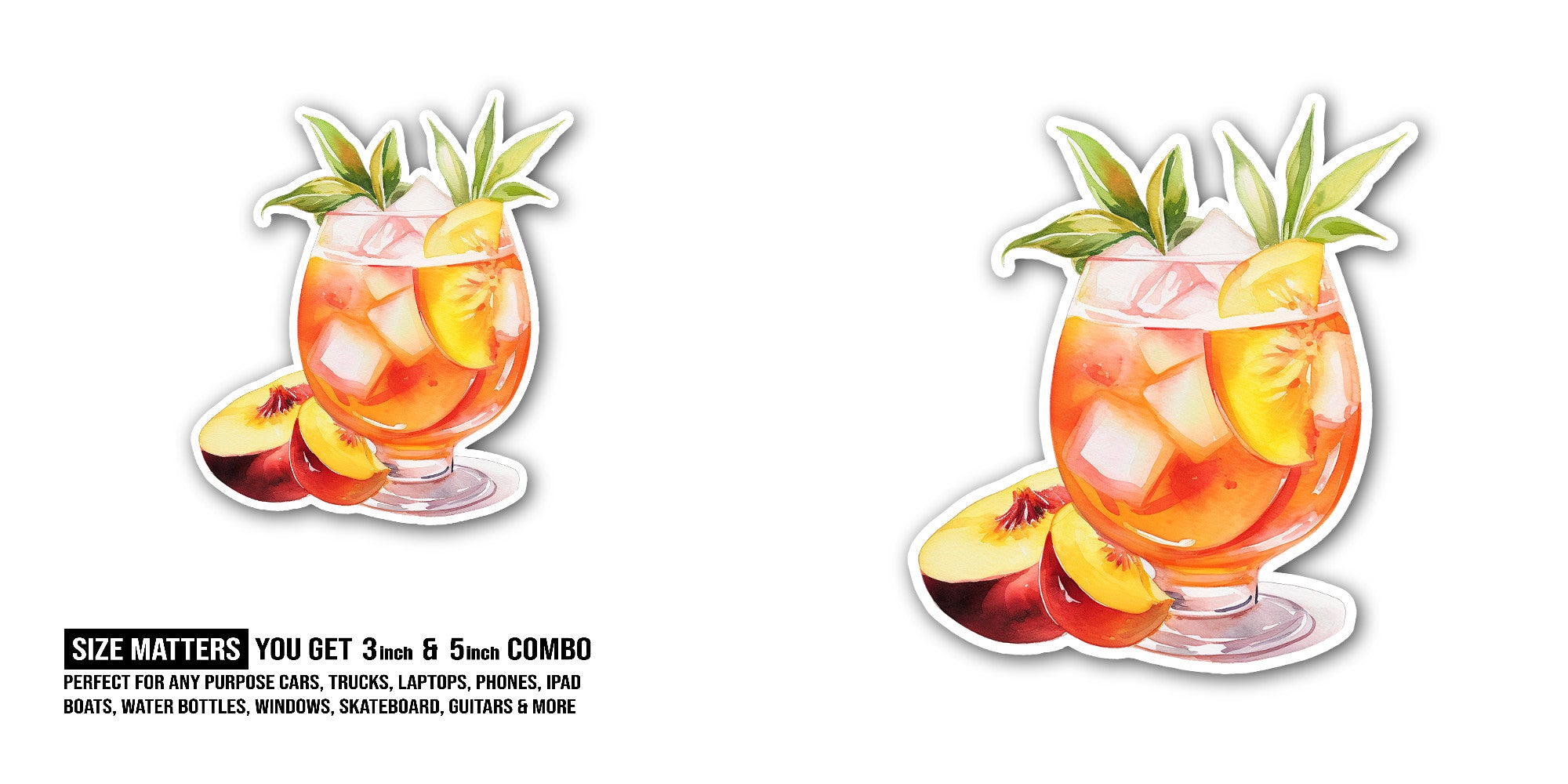 Peach iced tea Sticker, Waterproof Vinyl Decal Sticker Indoor Or Outdoor 2 (Pieces) 3" and 5"