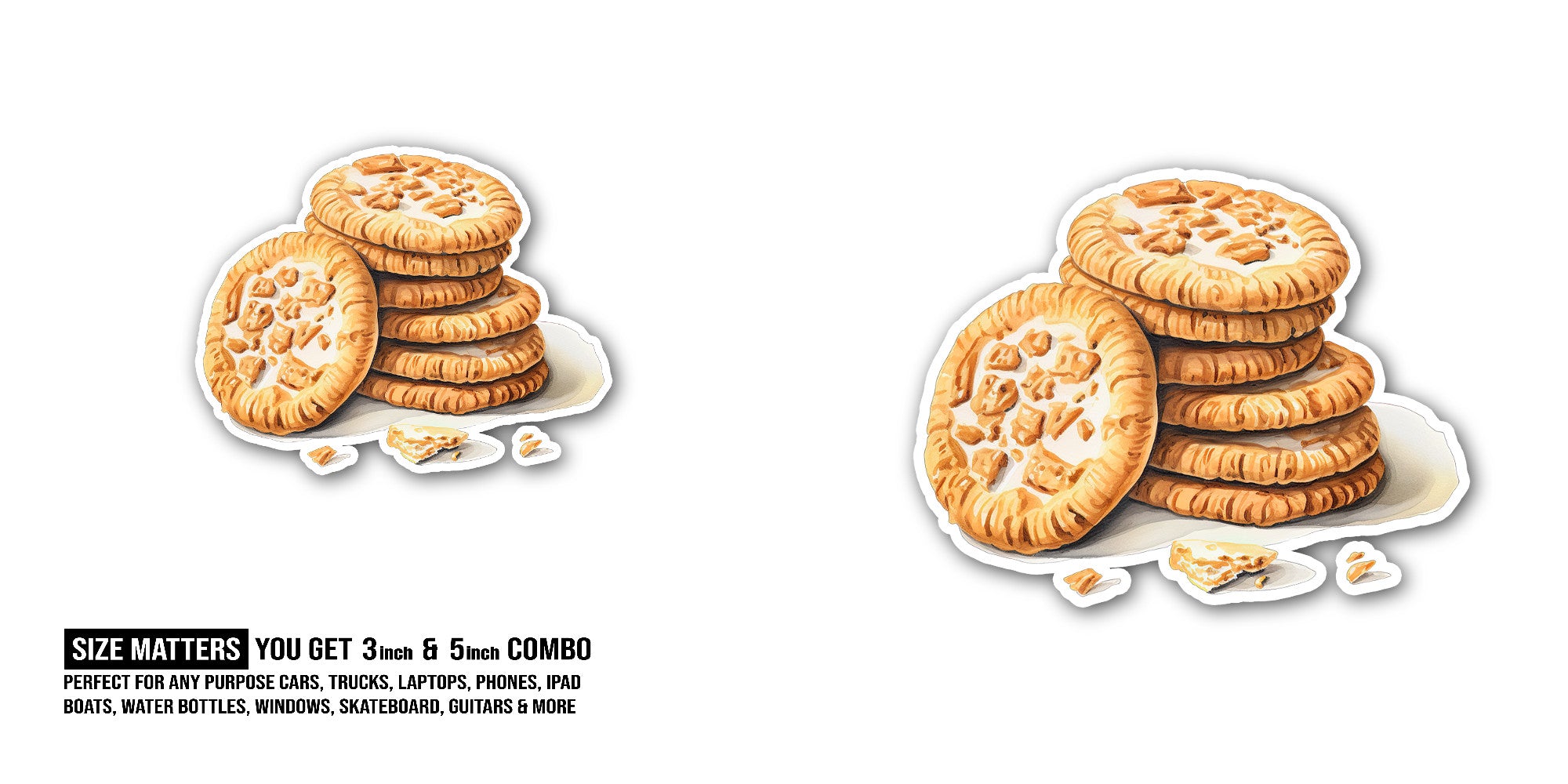 Sweet Crunchy Cookies Sticker, Waterproof Vinyl Decal Sticker Indoor Or Outdoor 2 (Pieces) 3" and 5"