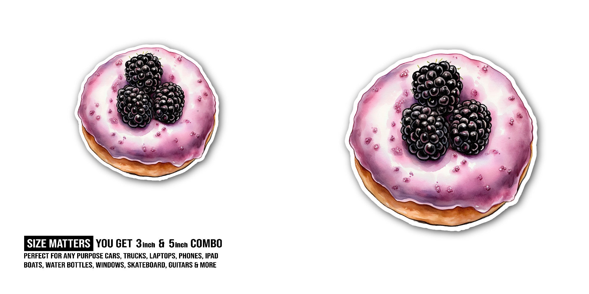 Blackberry donut Sticker, Waterproof Vinyl Decal Sticker Indoor Or Outdoor 2 (Pieces) 3" and 5"