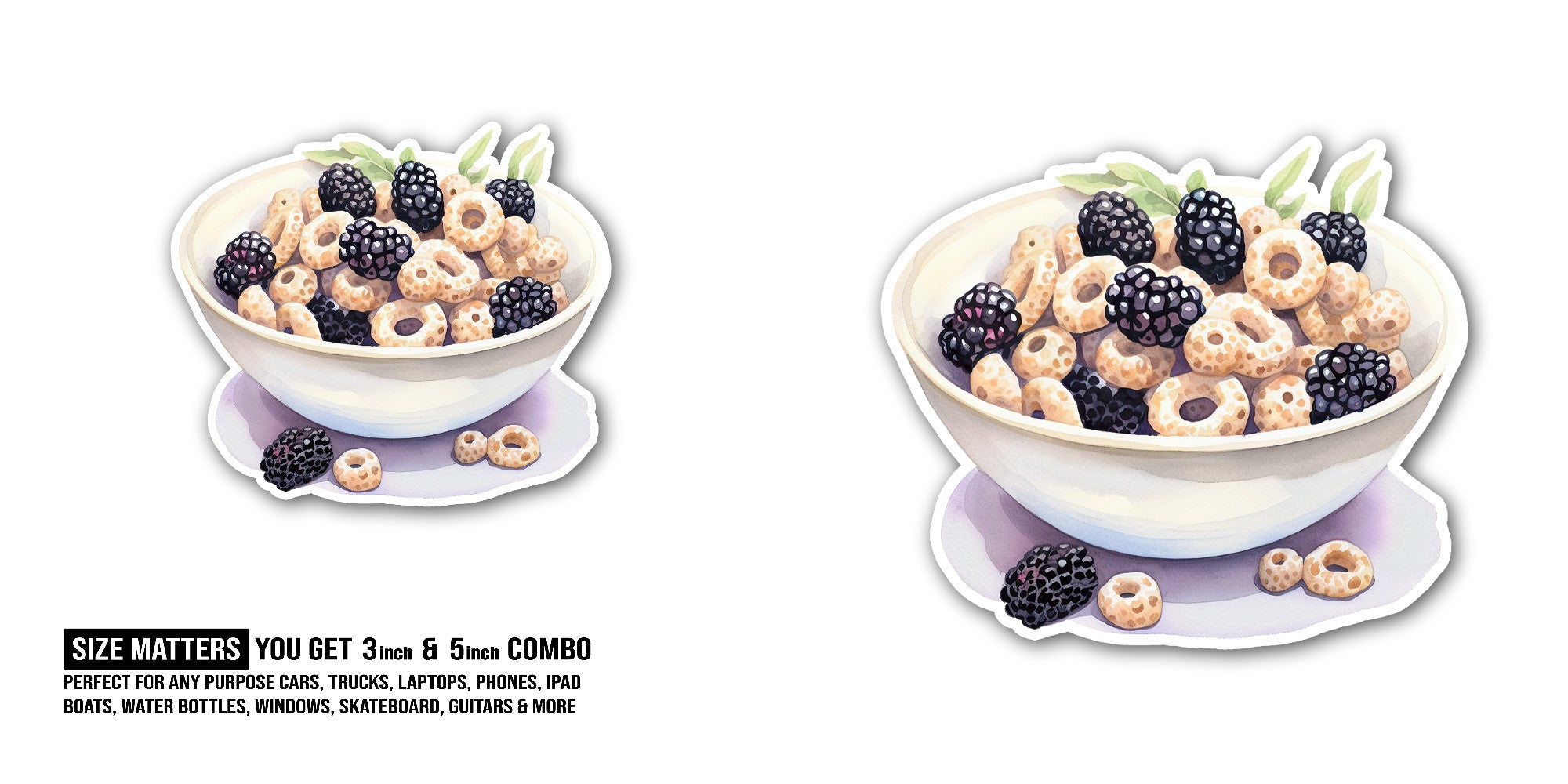 Crunchy Almond Blueberry Cereal Sticker, Waterproof Vinyl Decal Sticker Indoor Or Outdoor 2 (Pieces) 3" and 5"