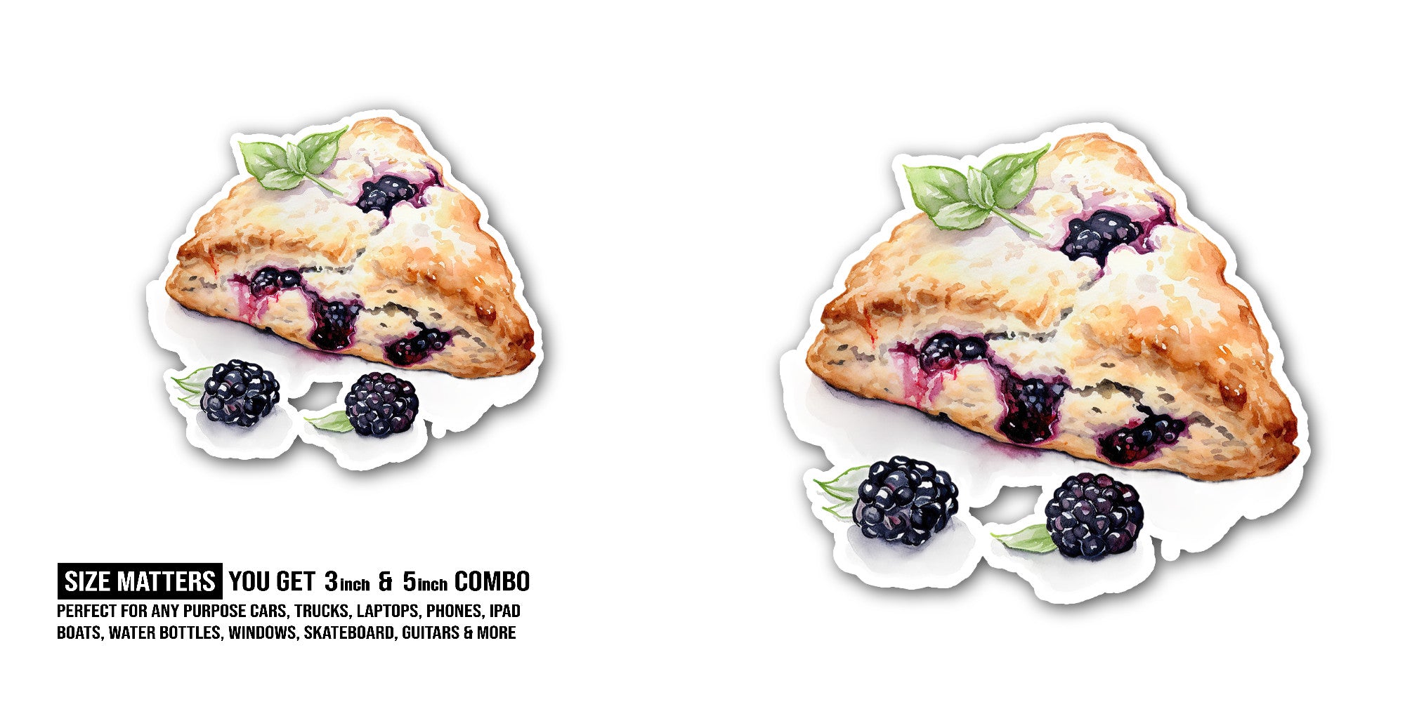 Blackberry scones Sticker, Waterproof Vinyl Decal Sticker Indoor Or Outdoor 2 (Pieces) 3" and 5"