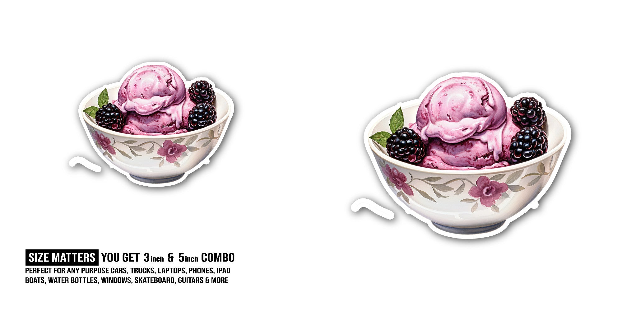Blackberry ice cream Sticker, Waterproof Vinyl Decal Sticker Indoor Or Outdoor 2 (Pieces) 3" and 5"