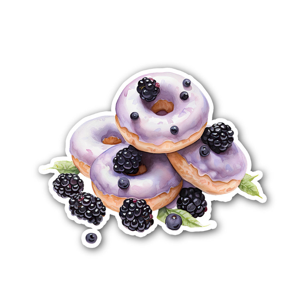 Blackberry Donuts Dessert Sticker, Waterproof Vinyl Decal Sticker Indoor Or Outdoor 2 (Pieces) 3" and 5"