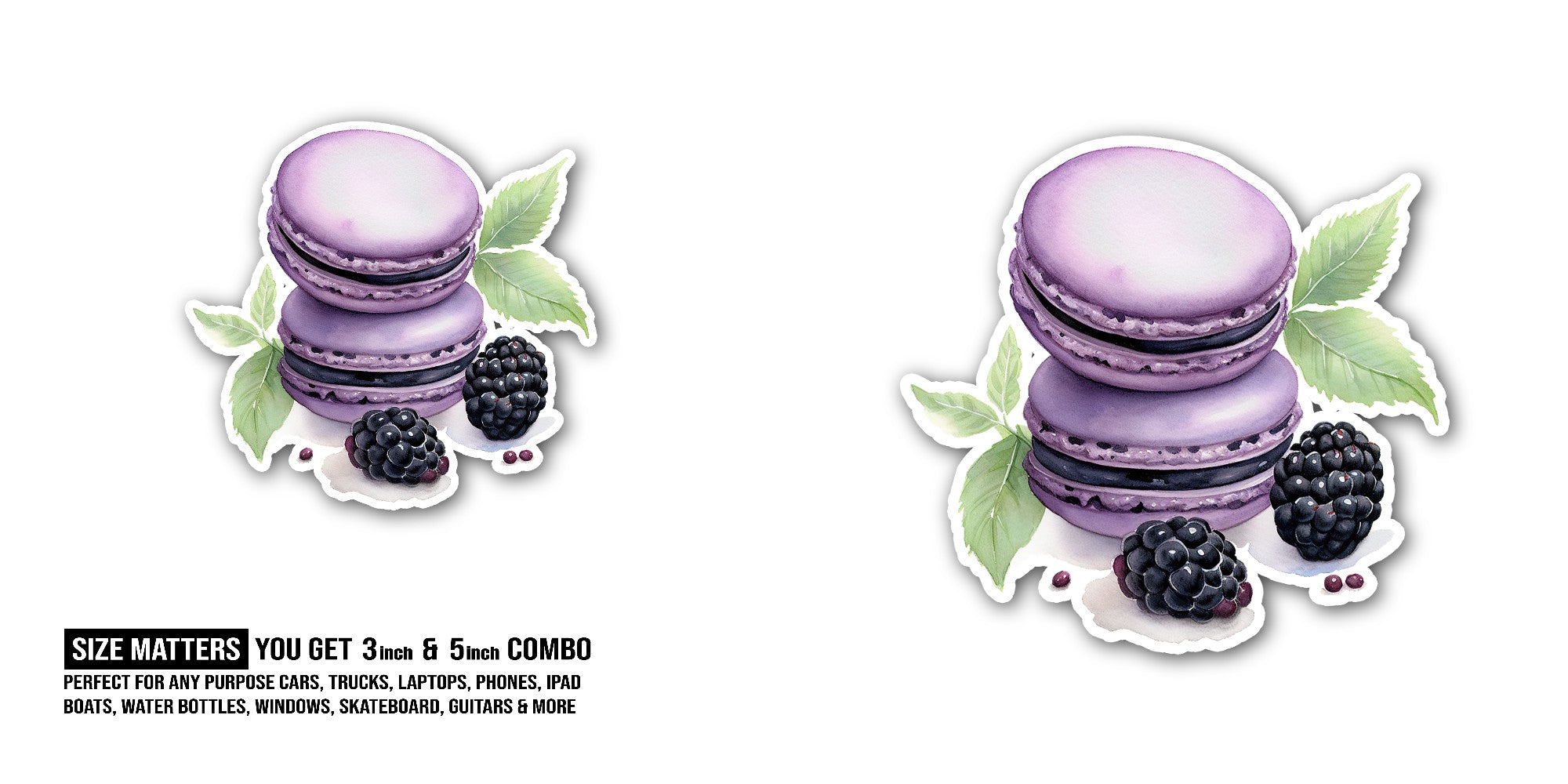 Blackberry macaron Sticker, Waterproof Vinyl Decal Sticker Indoor Or Outdoor 2 (Pieces) 3" and 5"