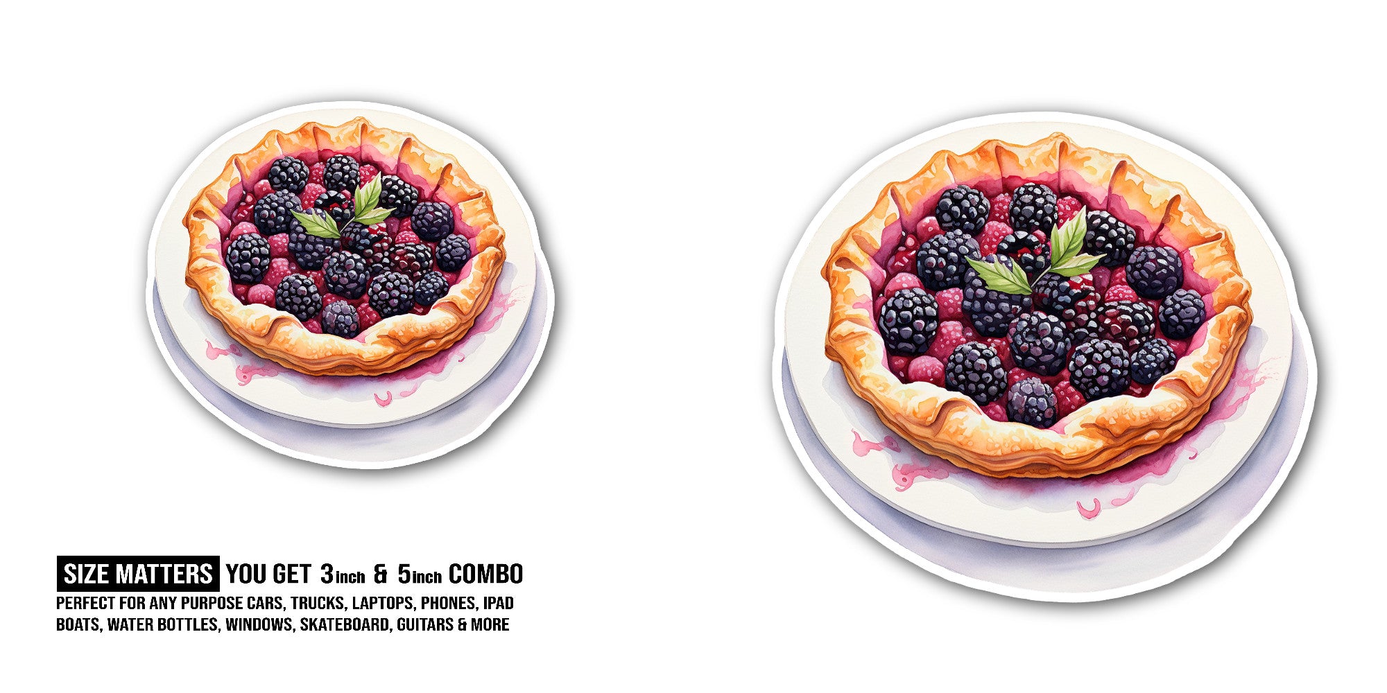 Blackberry Galette Sticker, Waterproof Vinyl Decal Sticker Indoor Or Outdoor 2 (Pieces) 3" and 5"