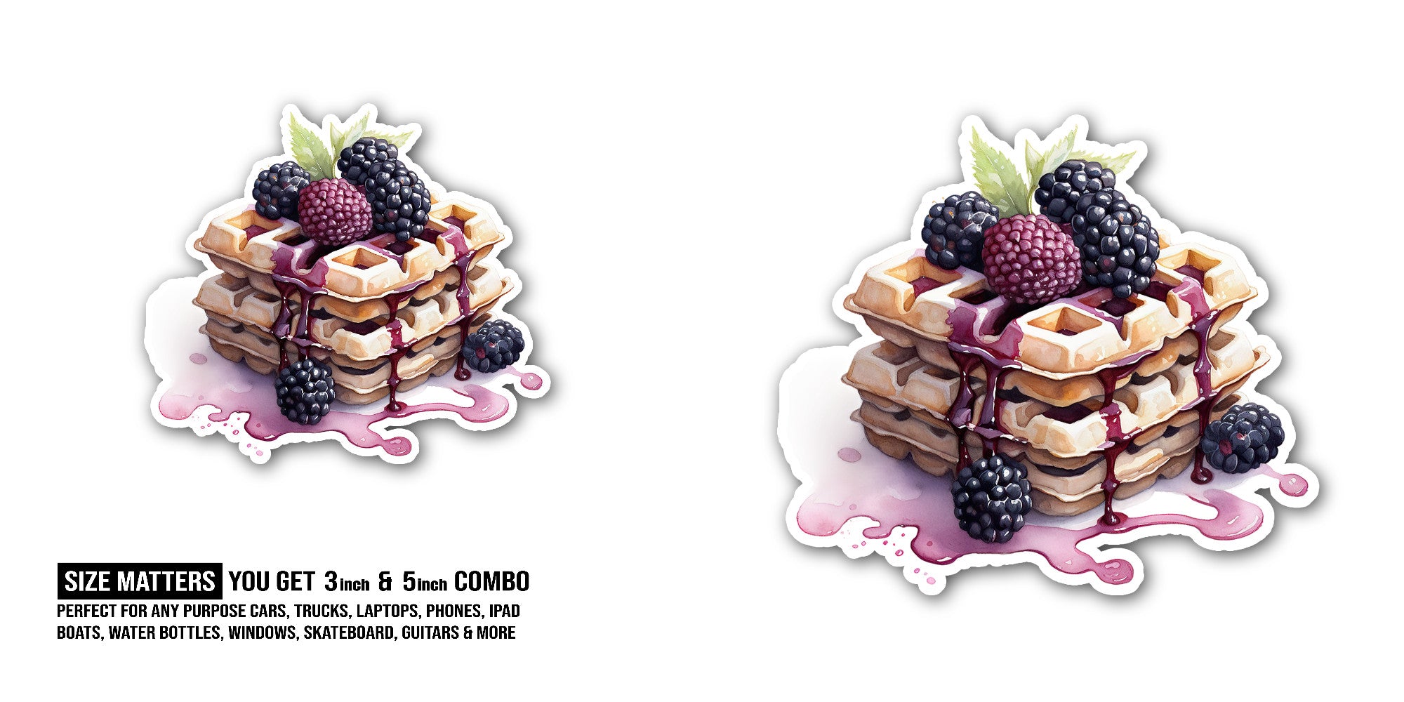 Blackberry Waffle Sticker, Waterproof Vinyl Decal Sticker Indoor Or Outdoor 2 (Pieces) 3" and 5"