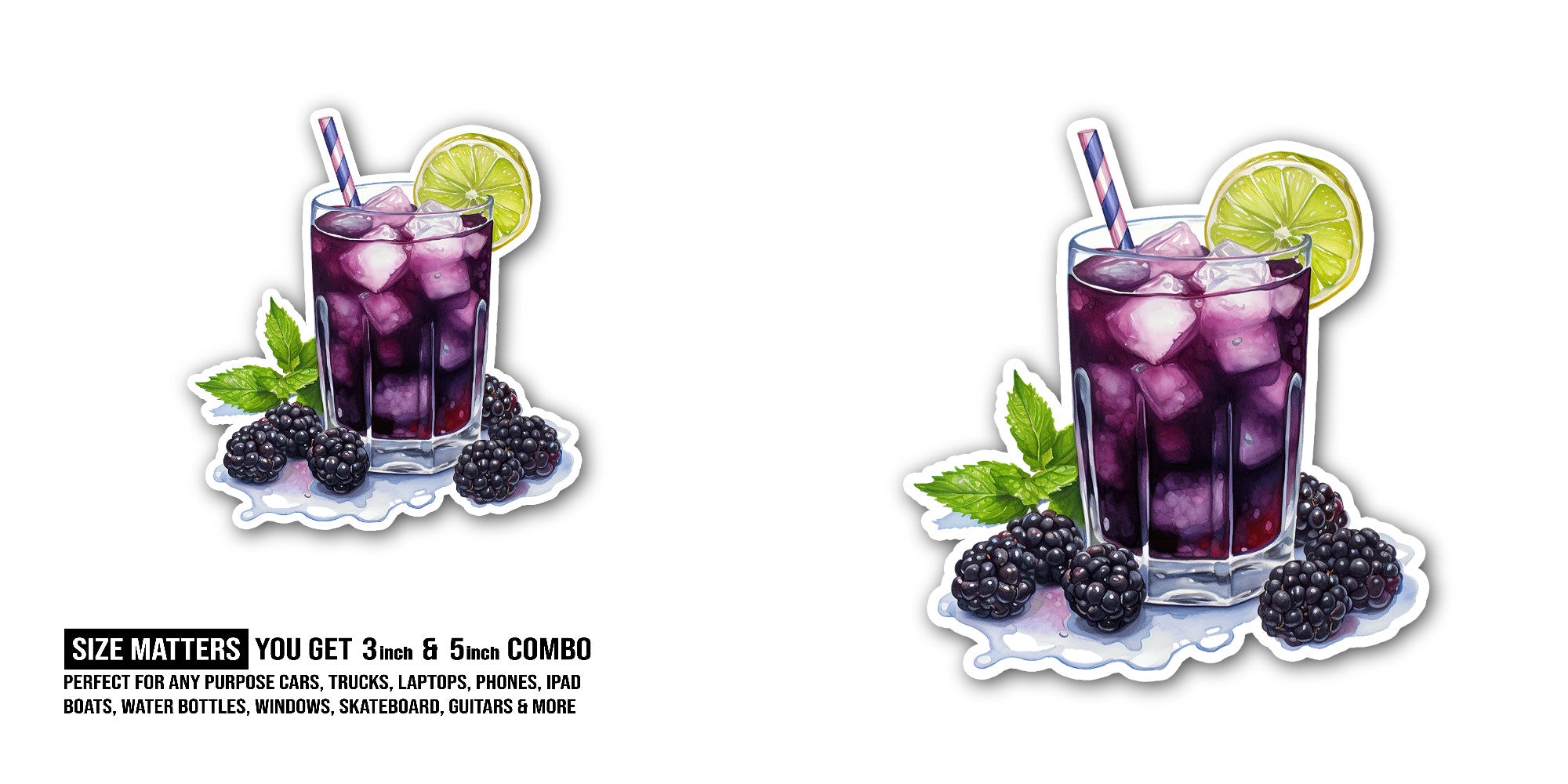 Blackberry Lemonade Sticker, Waterproof Vinyl Decal Sticker Indoor Or Outdoor 2 (Pieces) 3" and 5"