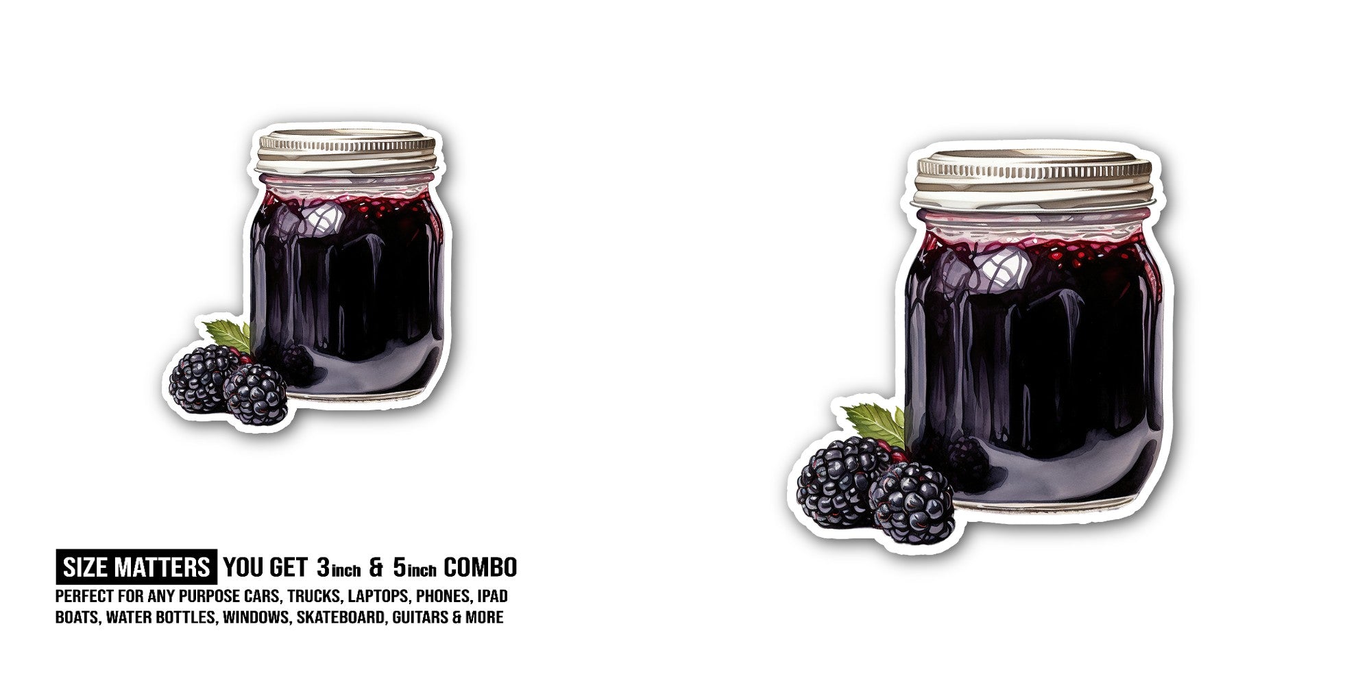 Blackberry Jam Bottle Sticker, Waterproof Vinyl Decal Sticker Indoor Or Outdoor 2 (Pieces) 3" and 5"