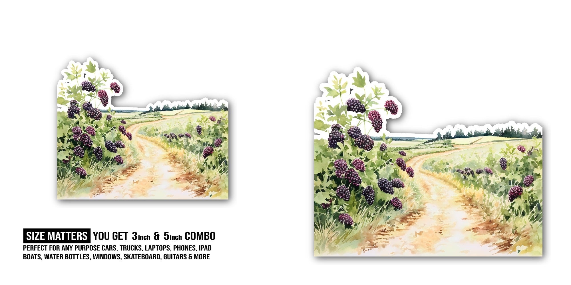 Blackberry Beautiful Garden Sticker, Waterproof Vinyl Decal Sticker Indoor Or Outdoor 2 (Pieces) 3" and 5"