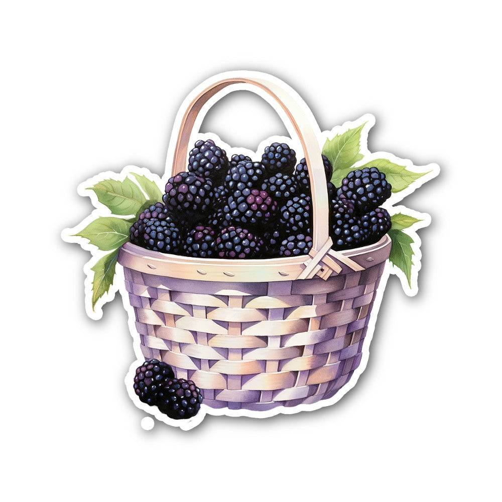 Cute Blackberry Basket Sticker, Waterproof Vinyl Decal Sticker Indoor Or Outdoor 2 (Pieces) 3" and 5"