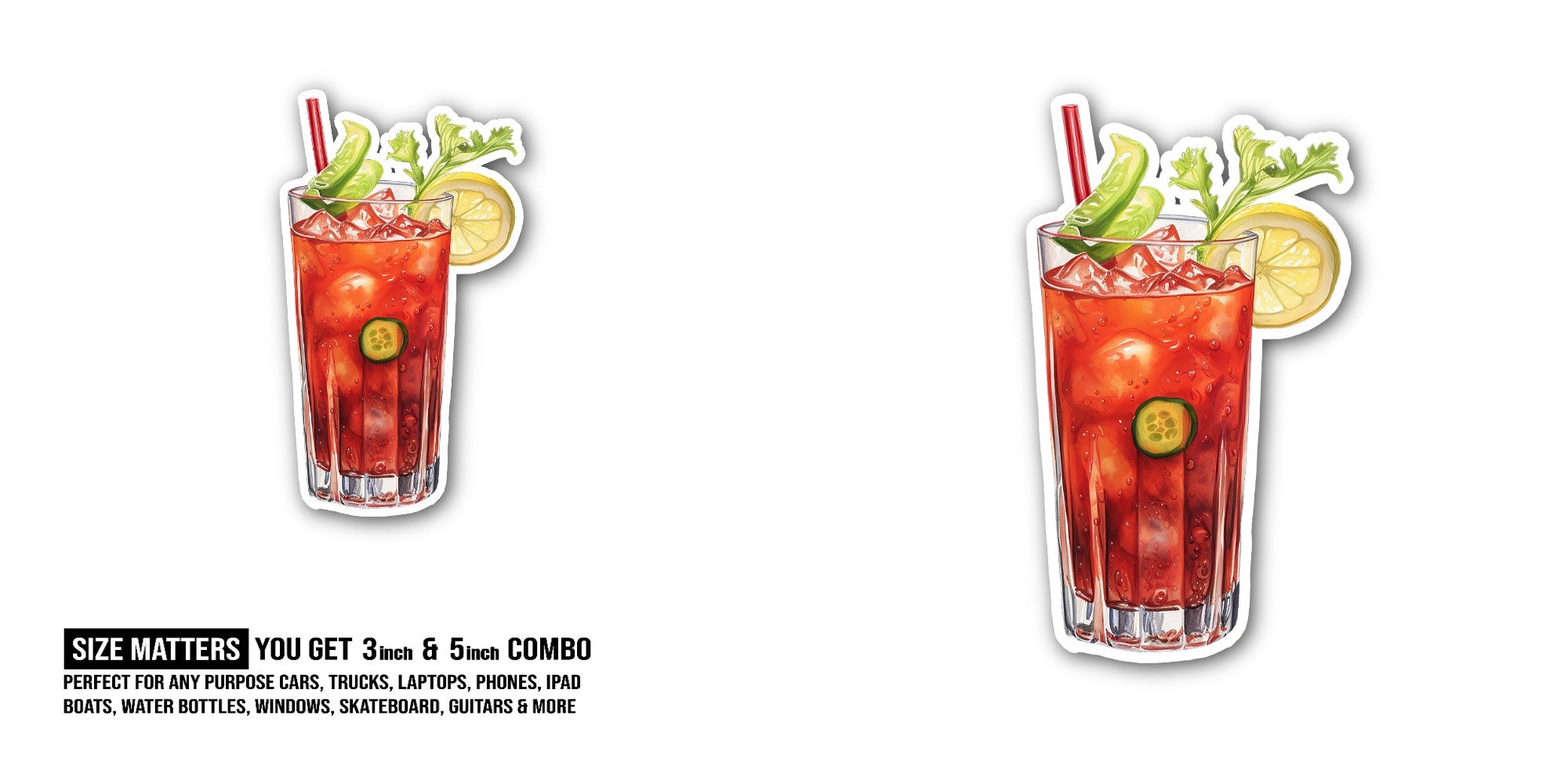 Bloody Mary Cocktail Sticker, Waterproof Vinyl Decal Sticker Indoor Or Outdoor 2 (Pieces) 3" and 5"
