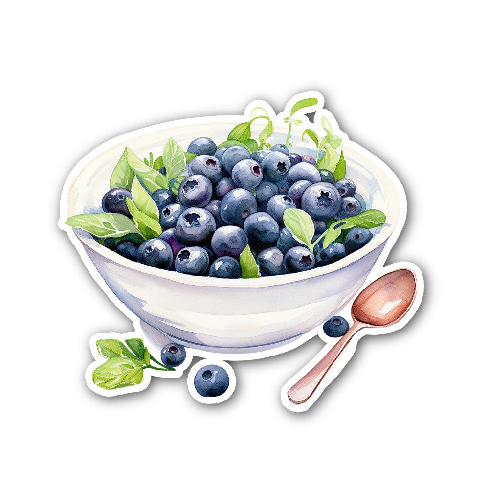 Blueberry With Bowl Sticker, Waterproof Vinyl Decal Sticker Indoor Or Outdoor 2 (Pieces) 3" and 5"