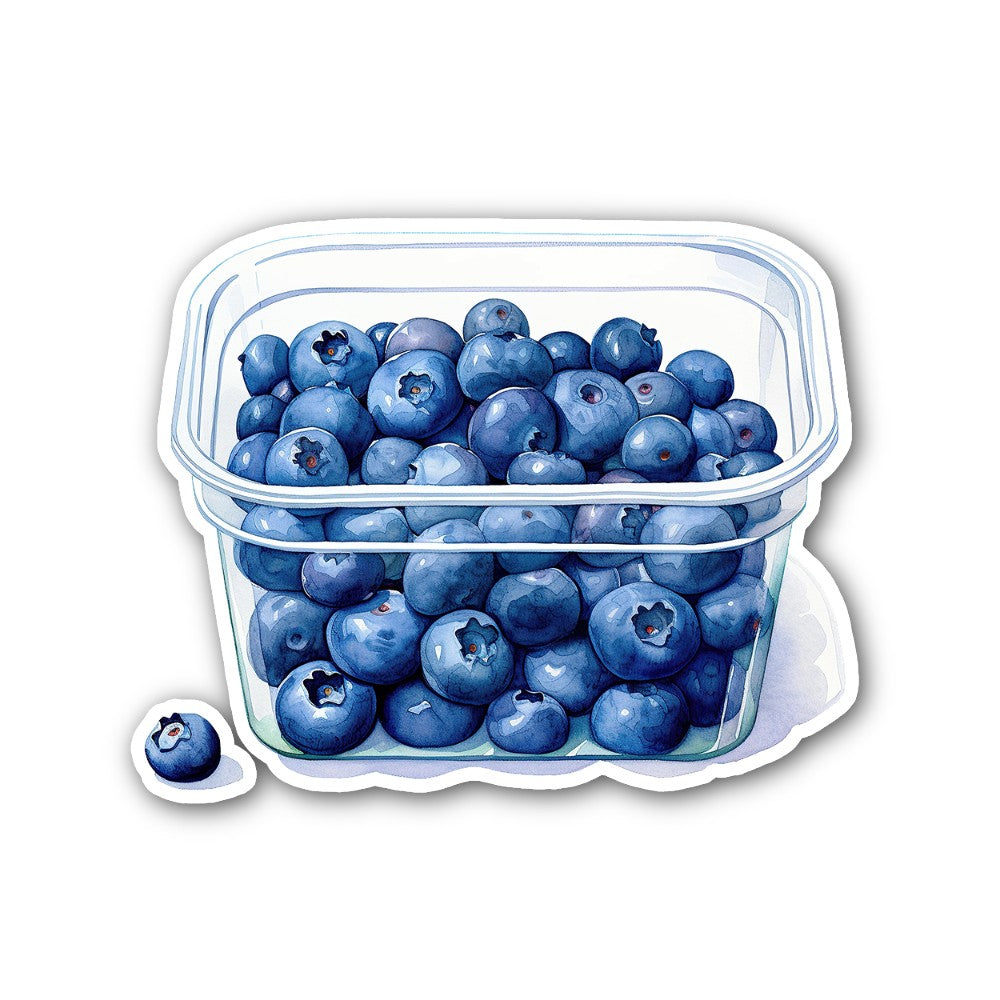 Blueberry With Cute Bowl Sticker, Waterproof Vinyl Decal Sticker Indoor Or Outdoor 2 (Pieces) 3" and 5"
