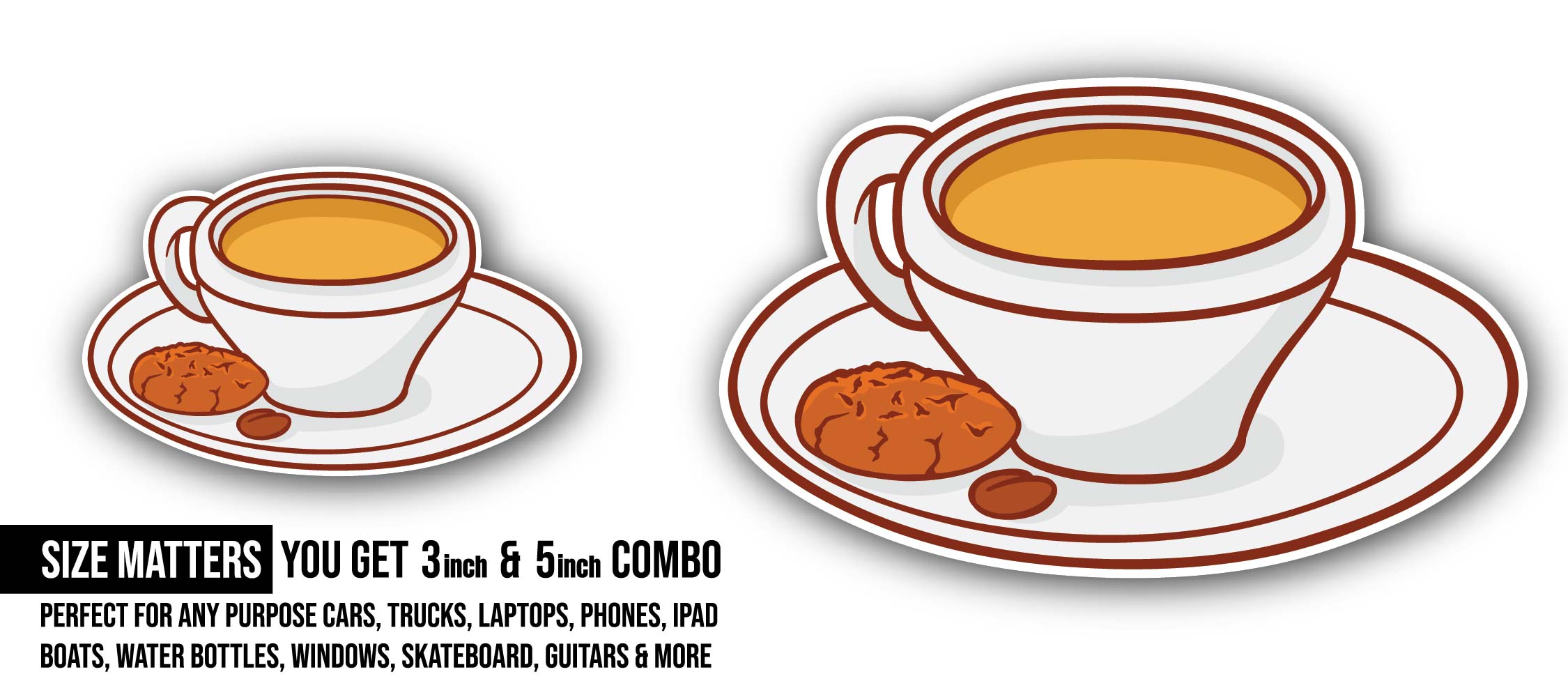 Cup of Tea Sticker, Waterproof Vinyl Decal Sticker Indoor Or Outdoor 2 (Pieces) 3" and 5"