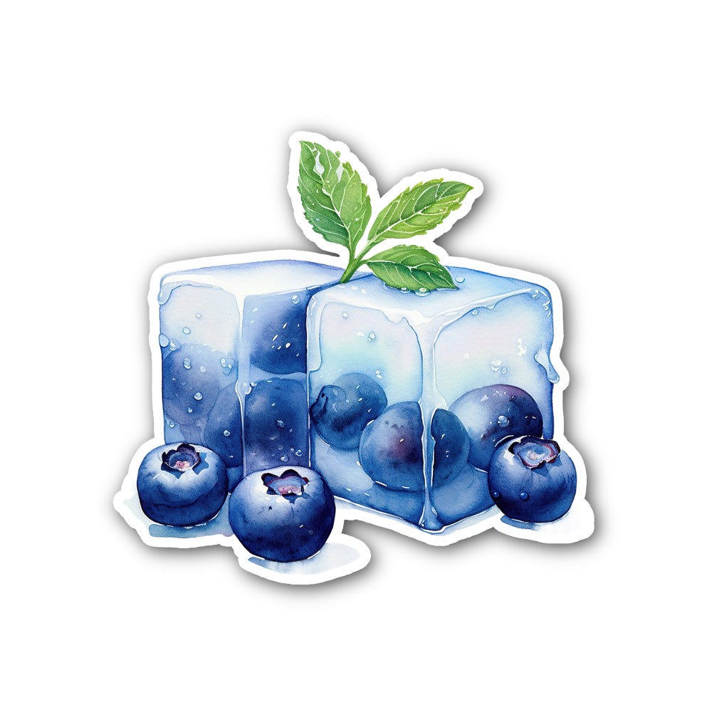 Blueberry Cute ice cube Sticker, Waterproof Vinyl Decal Sticker Indoor Or Outdoor 2 (Pieces) 3" and 5"