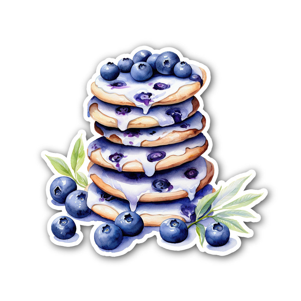Tasty Blueberry Pancakes Sticker, Waterproof Vinyl Decal Sticker Indoor Or Outdoor 2 (Pieces) 3" and 5"