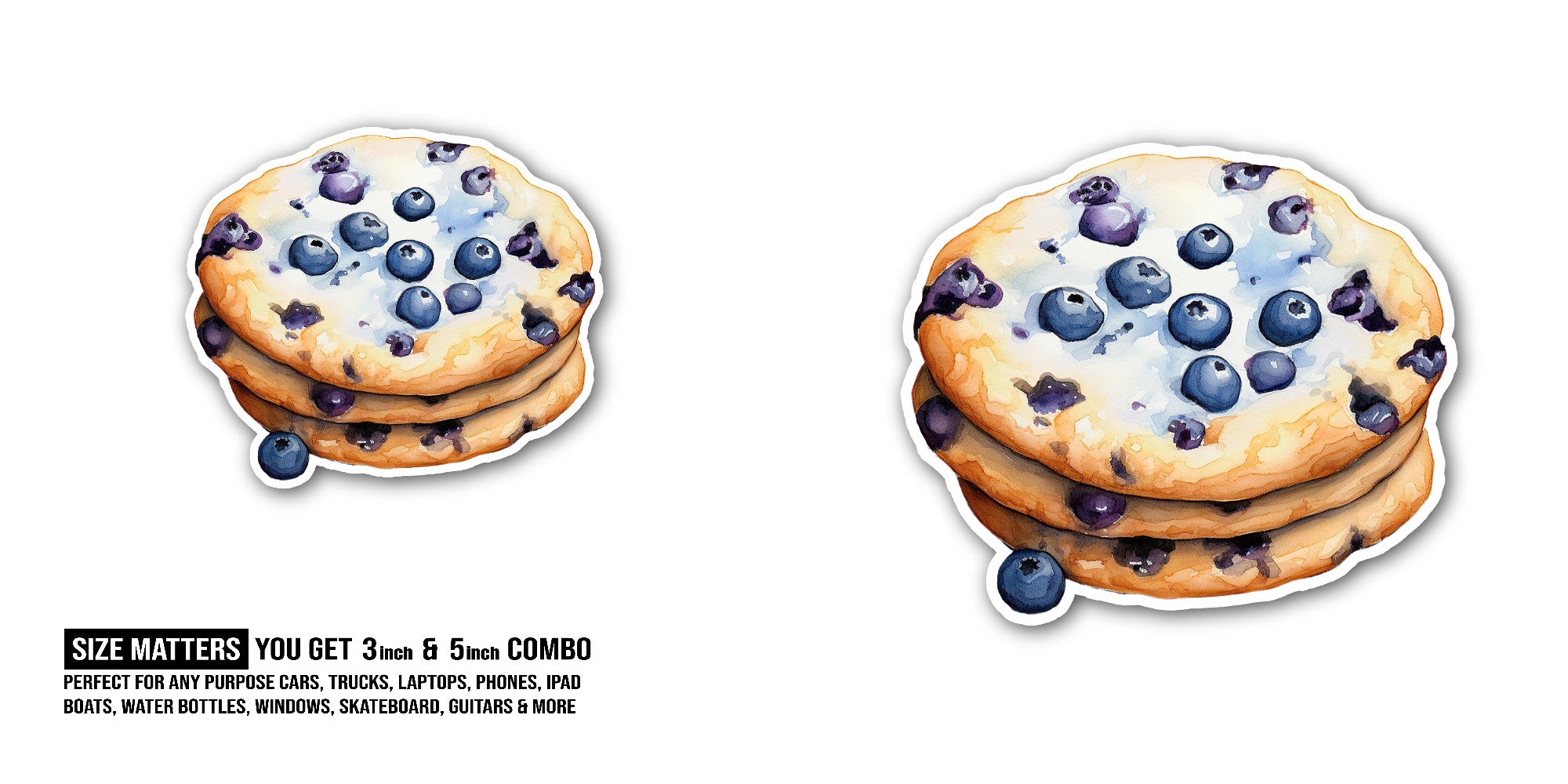 Blueberry Tasty cookies Sticker, Waterproof Vinyl Decal Sticker Indoor Or Outdoor 2 (Pieces) 3" and 5"