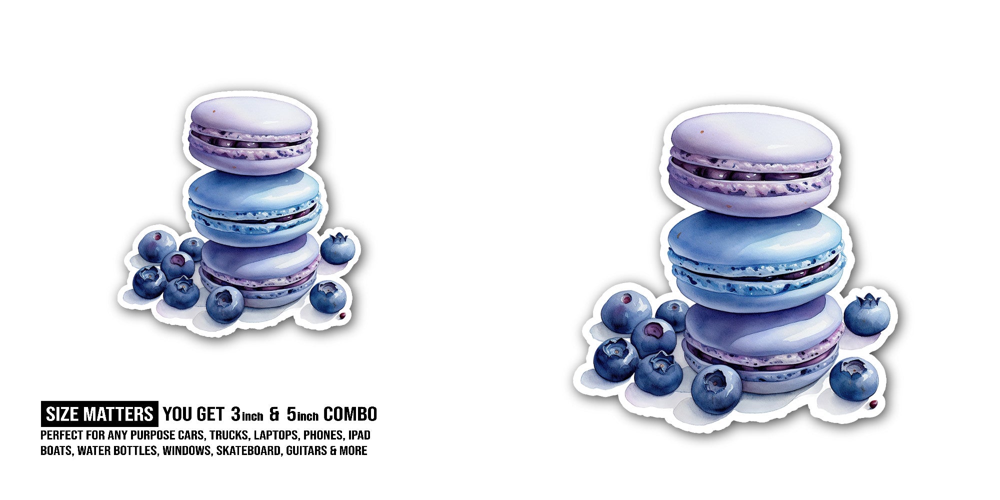Sweet Blueberry macarons Sticker, Waterproof Vinyl Decal Sticker Indoor Or Outdoor 2 (Pieces) 3" and 5"